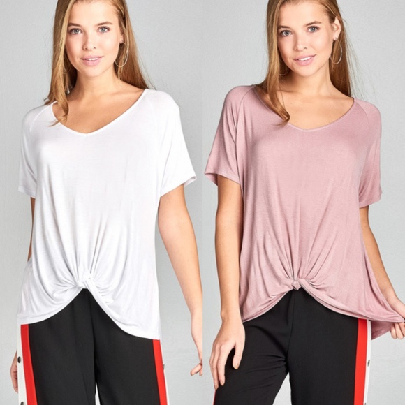 Tops - Twist Front Casual Tee / Top (PINK)